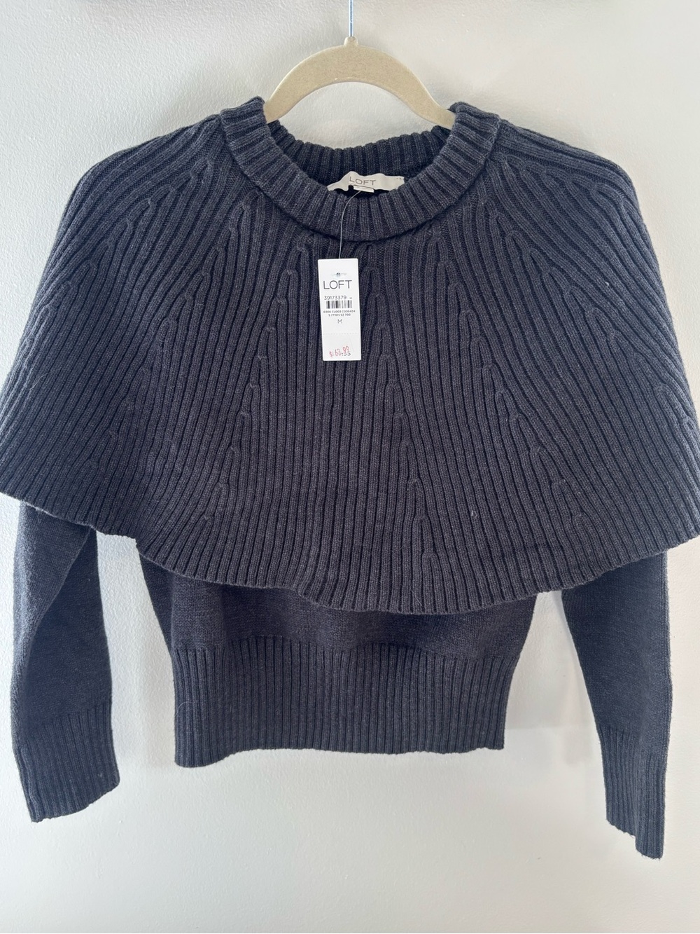 LOFT Charcoal Ribbed Poncho Sweater